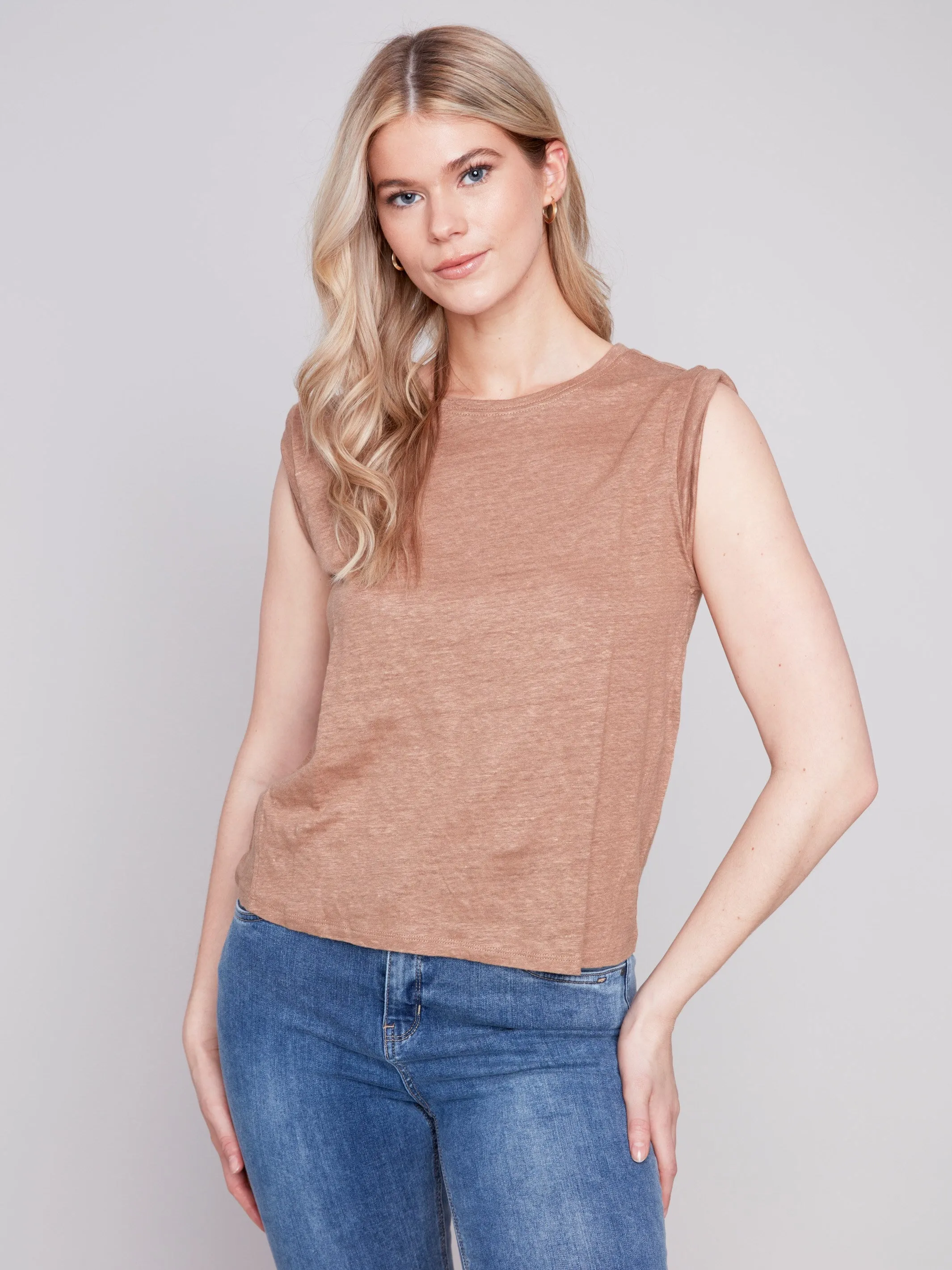 Linen Tank Top with Sleeve Detail - Caramel sold by Charlie B product image thumbnail 5