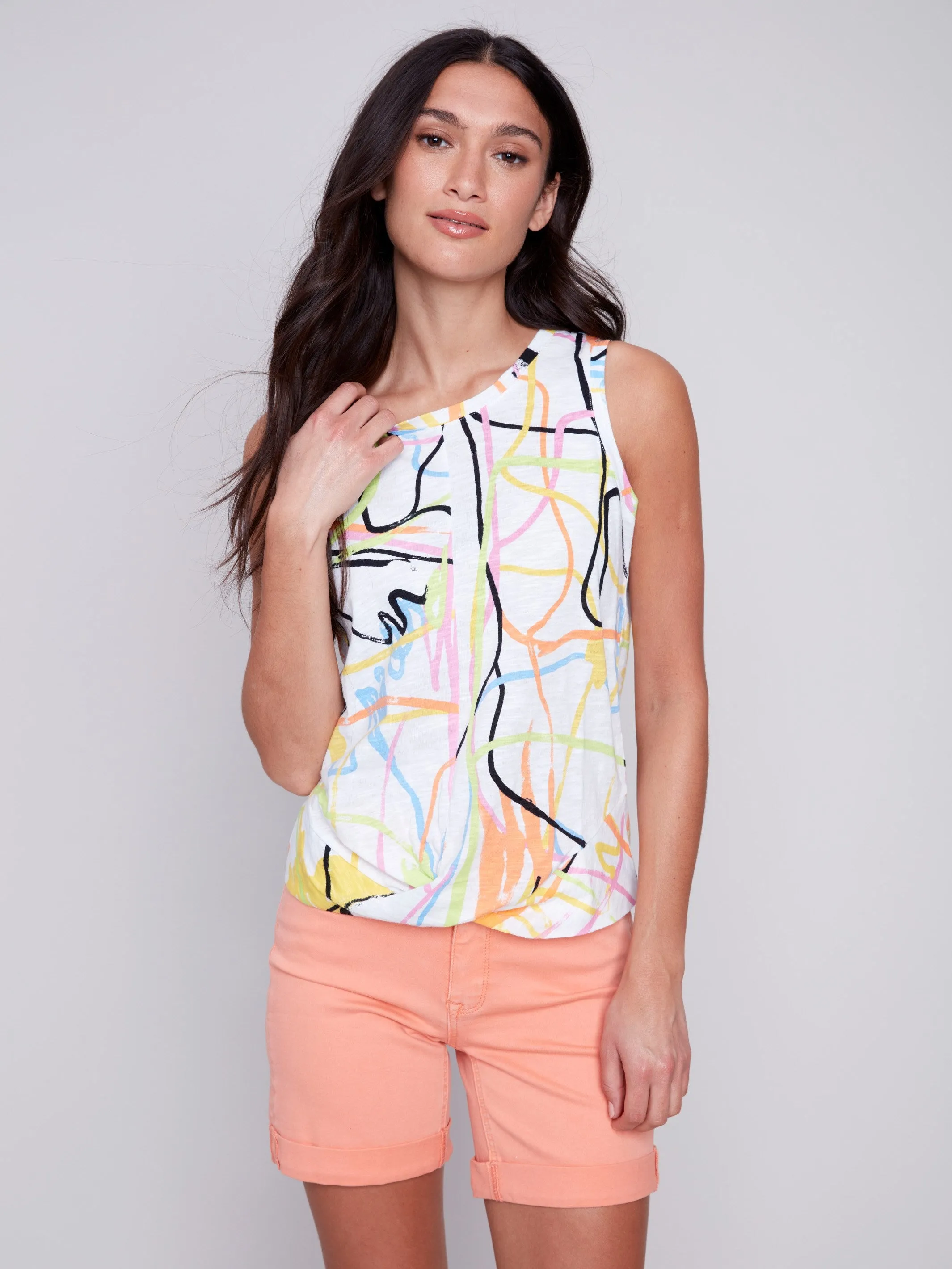Printed Cotton Tank Top With Knot Detail - Graffiti sold by Charlie B