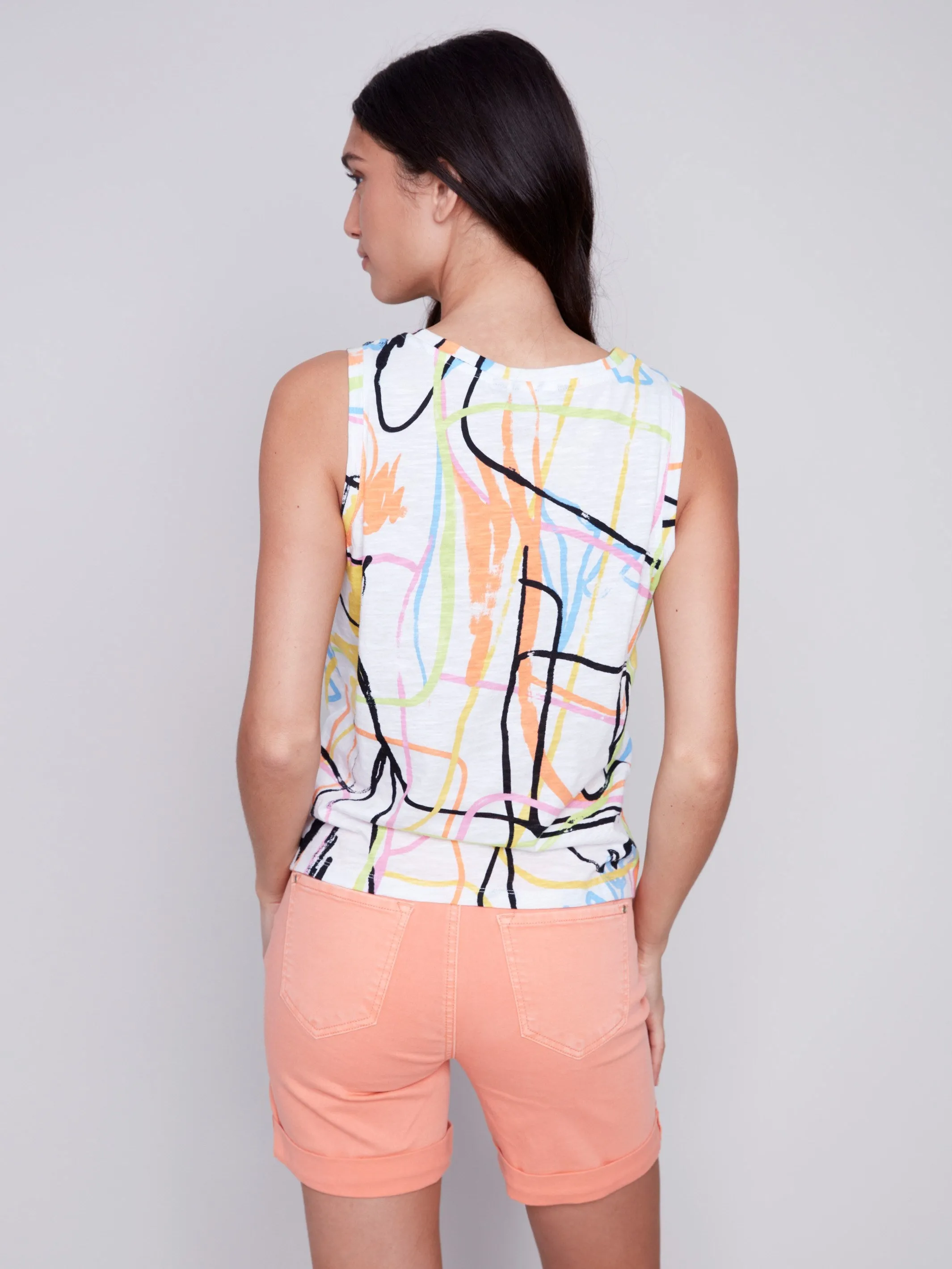 Printed Cotton Tank Top With Knot Detail - Graffiti sold by Charlie B product image thumbnail 2