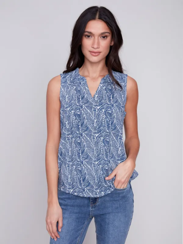Sleeveless Printed Ruffle Neck Blouse - Petals sold by Charlie B