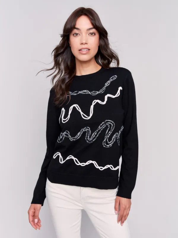 Embroidered Round Hem Sweater - Black sold by Charlie B