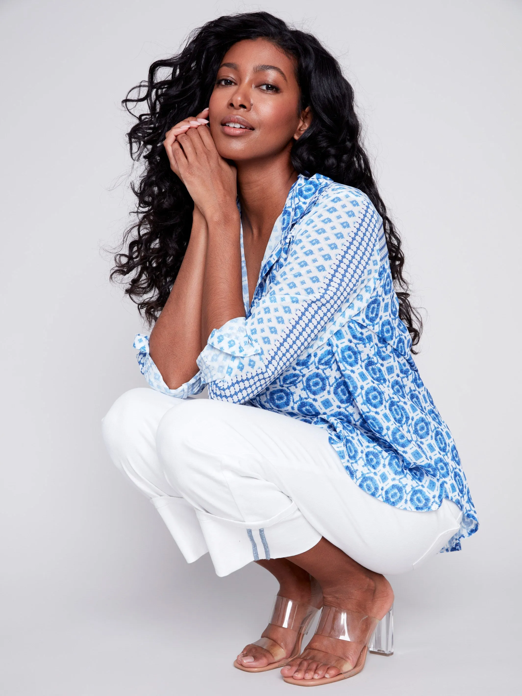 Printed Crinkle Georgette Blouse - Geo sold by Charlie B product image thumbnail 4