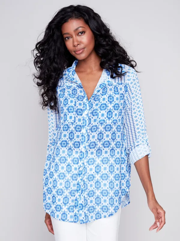 Printed Crinkle Georgette Blouse - Geo sold by Charlie B