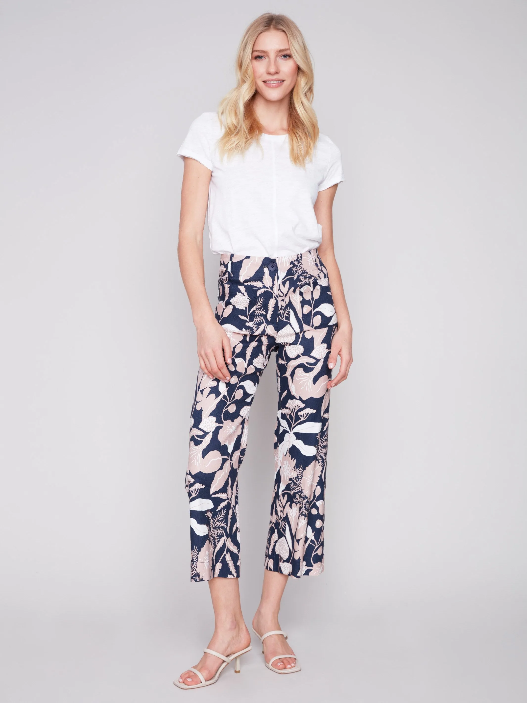 Printed Cropped Linen Blend Pants - Flourish sold by Charlie B