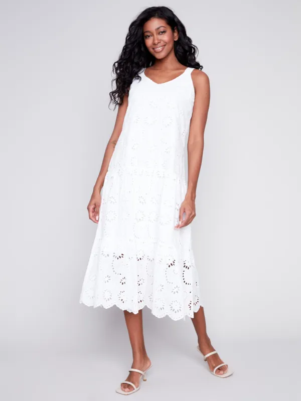 Long Sleeveless Cotton Eyelet Dress - White sold by Charlie B