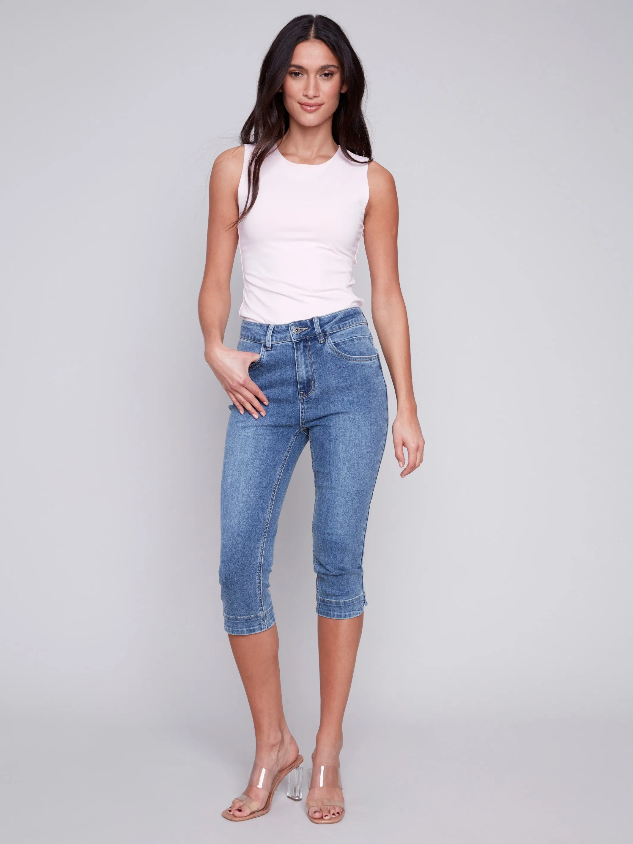 Knee High Capri Jeans - Medium Blue sold by Charlie B