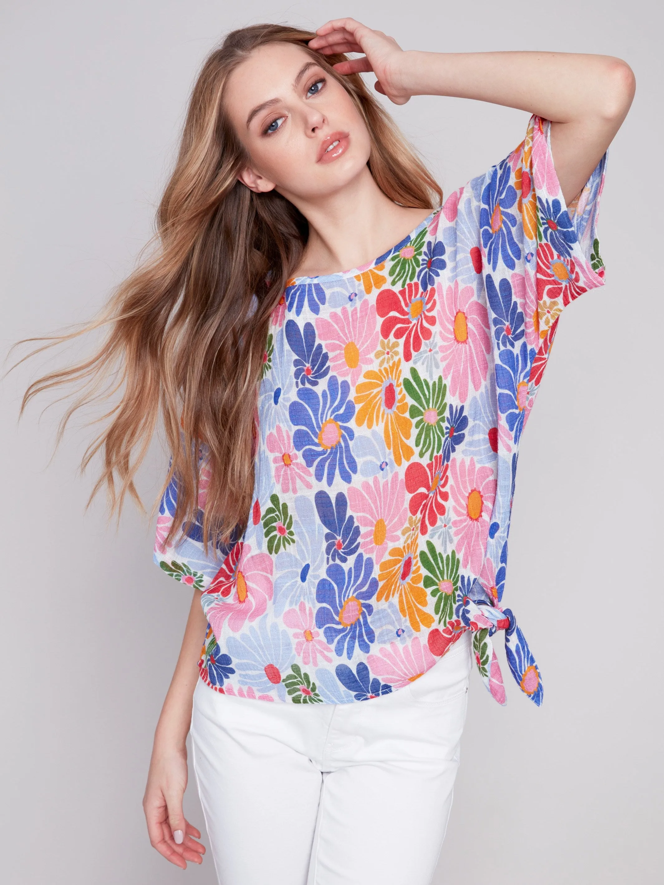 Printed Cotton Gauze Blouse with Side Tie - Multicolor sold by Charlie B product image thumbnail 5