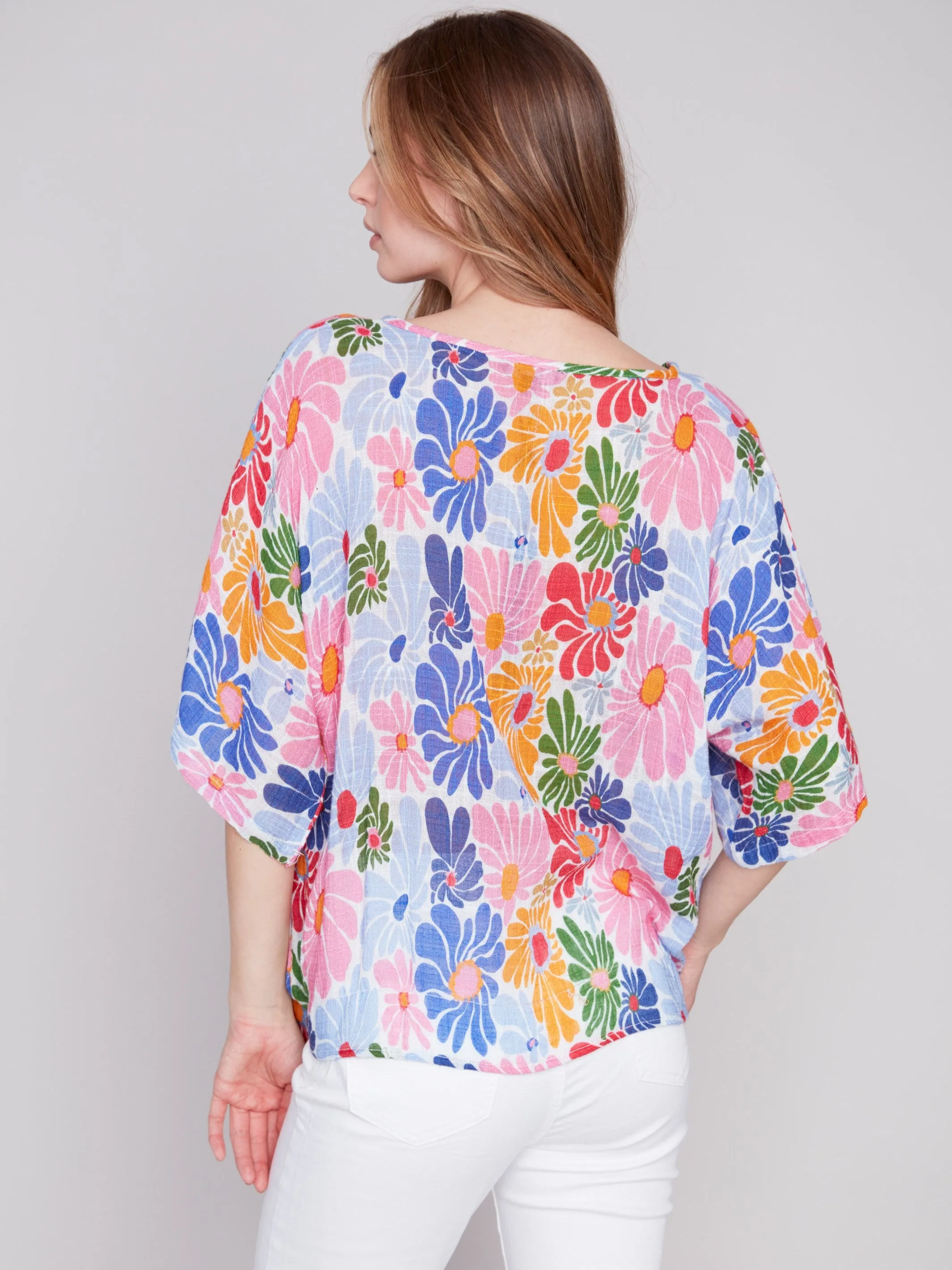 Printed Cotton Gauze Blouse with Side Tie - Multicolor sold by Charlie B product image thumbnail 2