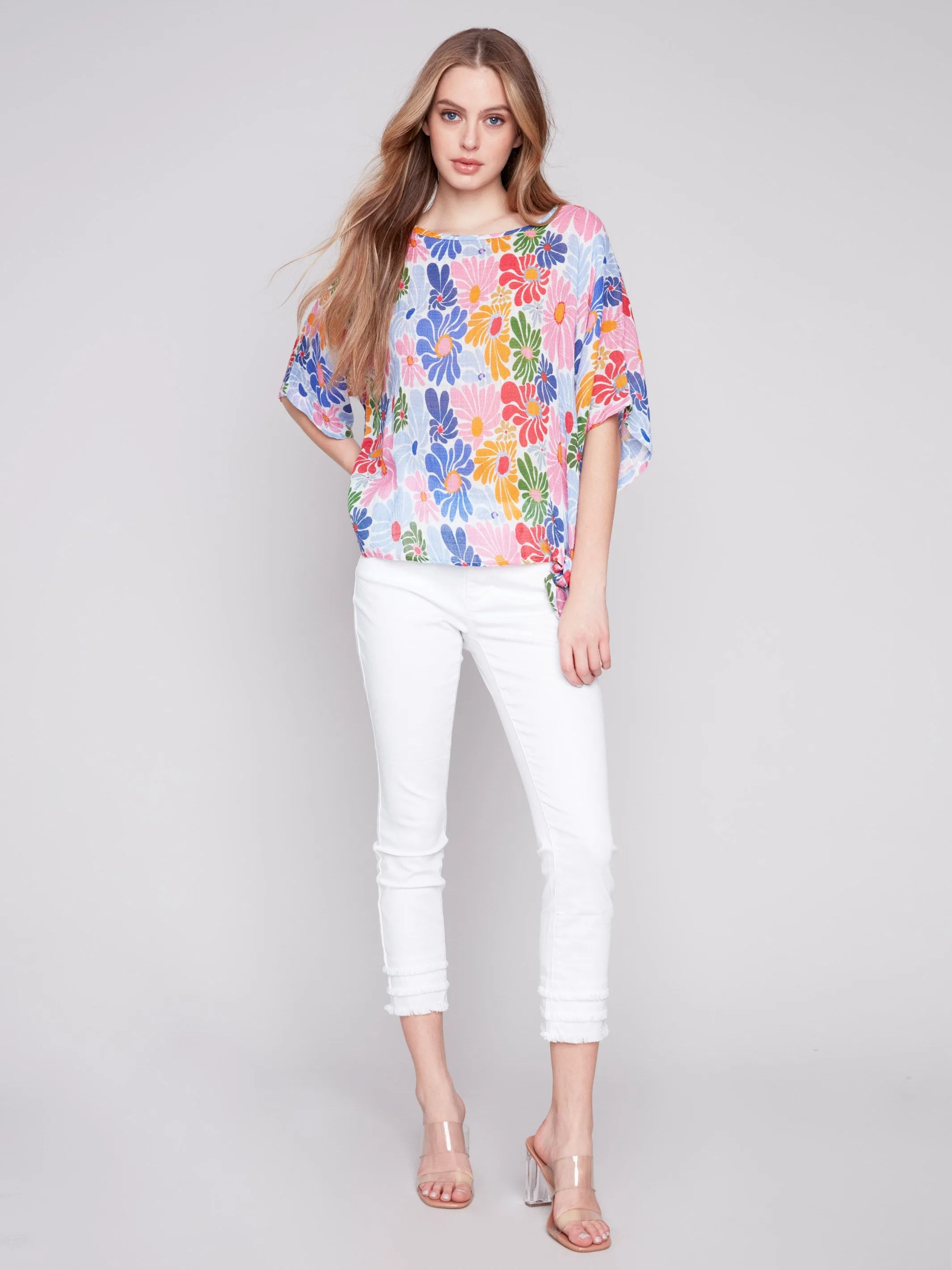 Printed Cotton Gauze Blouse with Side Tie - Multicolor sold by Charlie B product image thumbnail 3