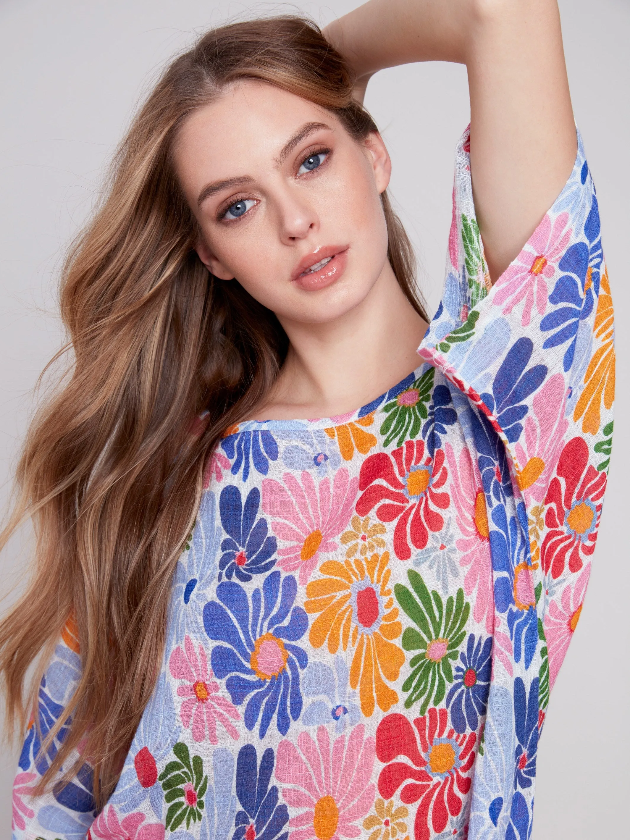 Printed Cotton Gauze Blouse with Side Tie - Multicolor sold by Charlie B product image thumbnail 4