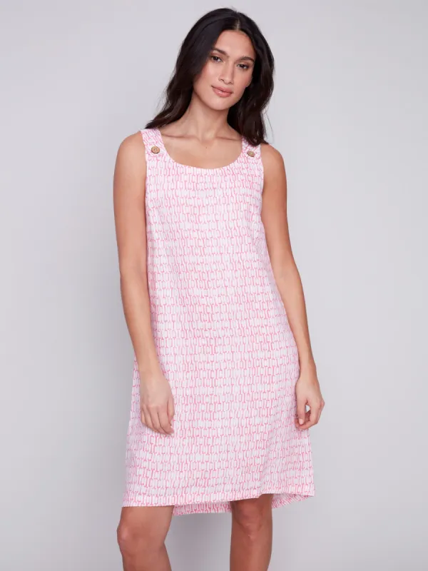 Sleeveless Printed A-Line Linen Dress - Flamingo made by Charlie B