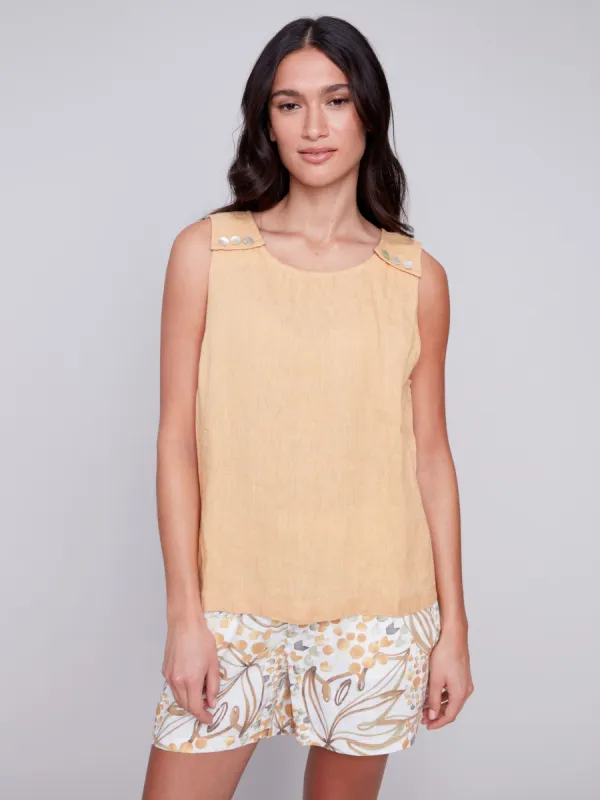 Sleeveless Linen Top with Button Detail - Corn sold by Charlie B