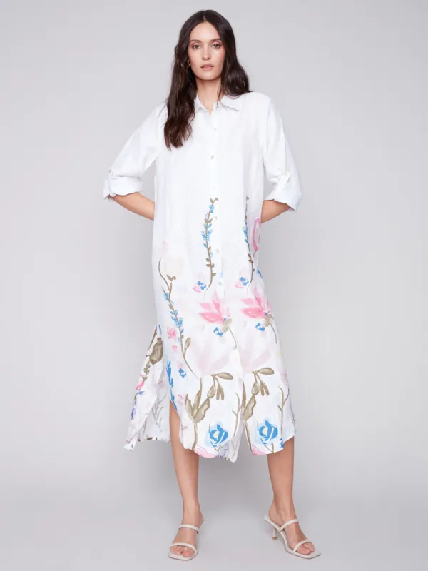 Printed Long Linen Tunic Dress - Pastel sold by Charlie B
