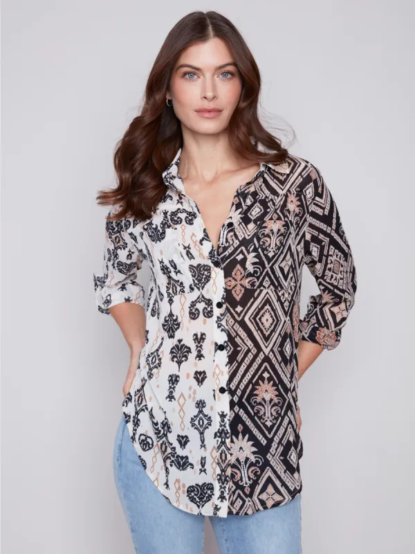 Printed Crinkle Georgette Blouse - Damask sold by Charlie B