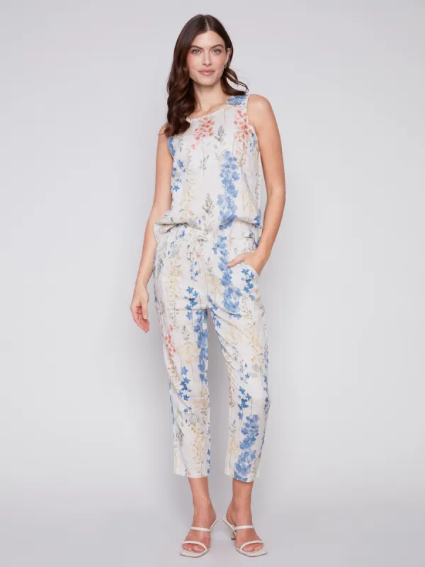 Printed Linen Pull-On Pants - Garden sold by Charlie B