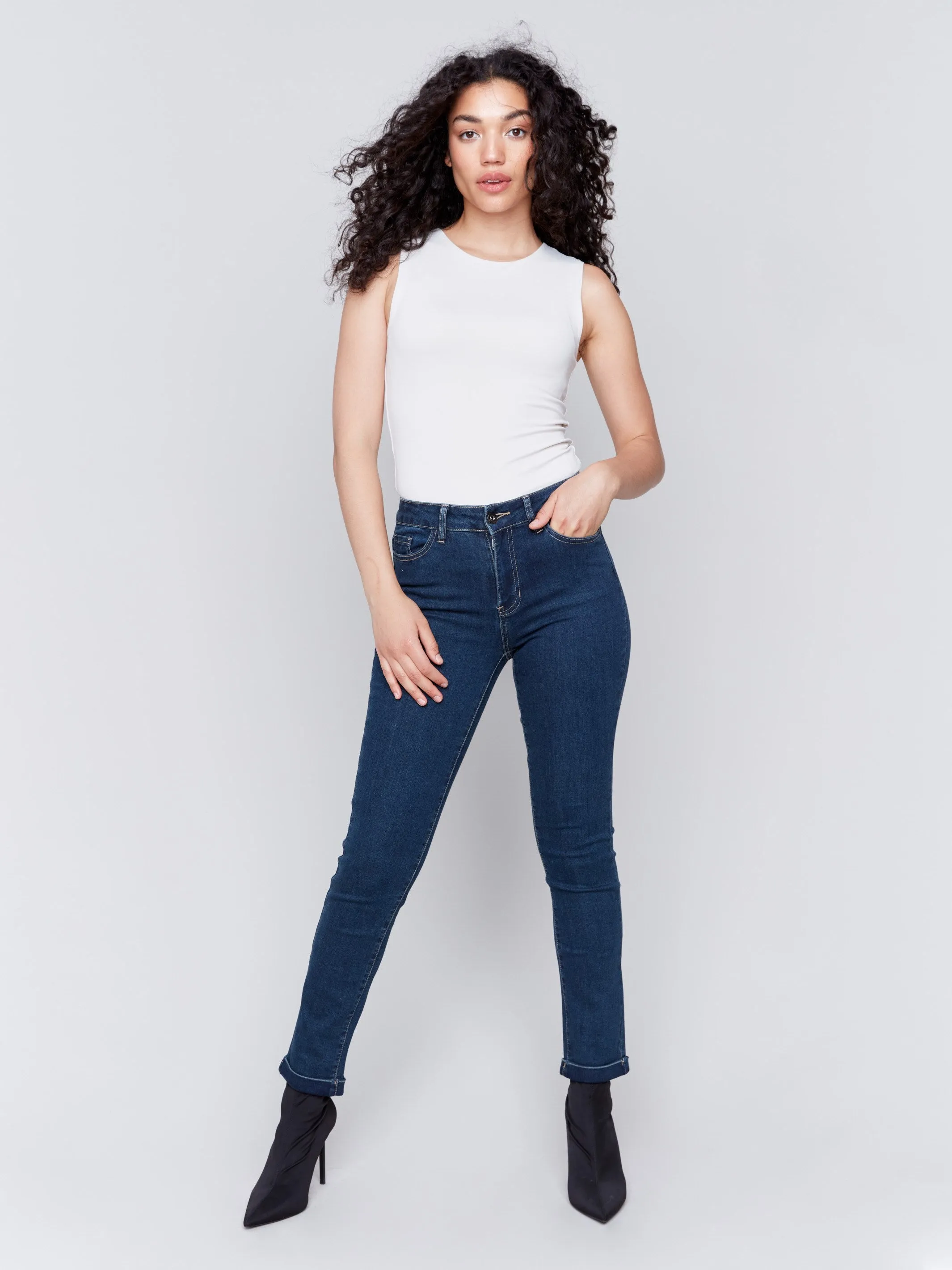 Cuffed Hem Jeans - Dark Blue sold by Charlie B