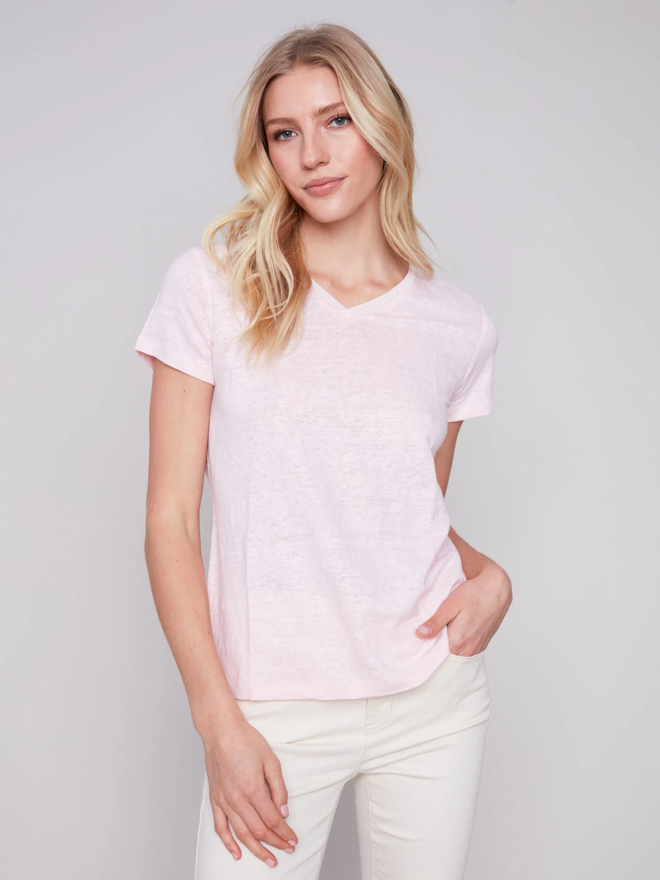 V-Neck Linen T-Shirt - Lotus sold by Charlie B product image thumbnail 4