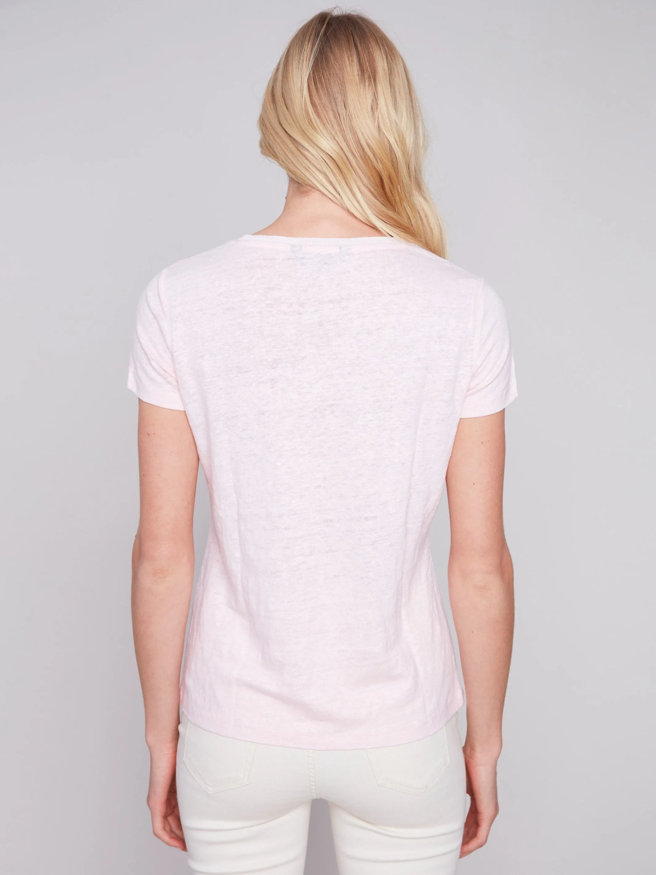 V-Neck Linen T-Shirt - Lotus sold by Charlie B product image thumbnail 2