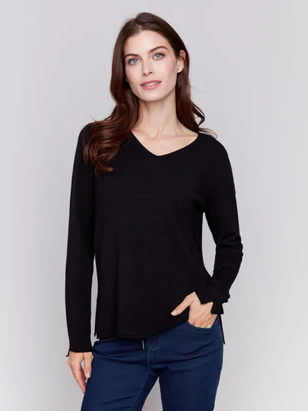 Basic V-Neck Sweater - Black sold by Charlie B