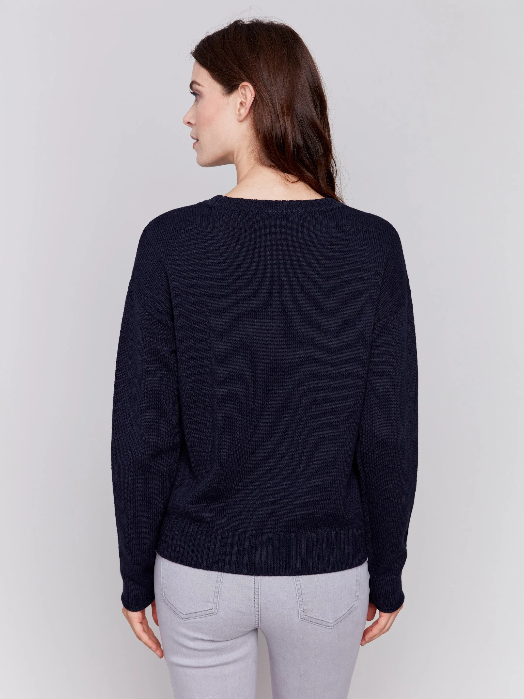 Cotton Blend Bonjour Sweater - Navy sold by Charlie B product image thumbnail 4
