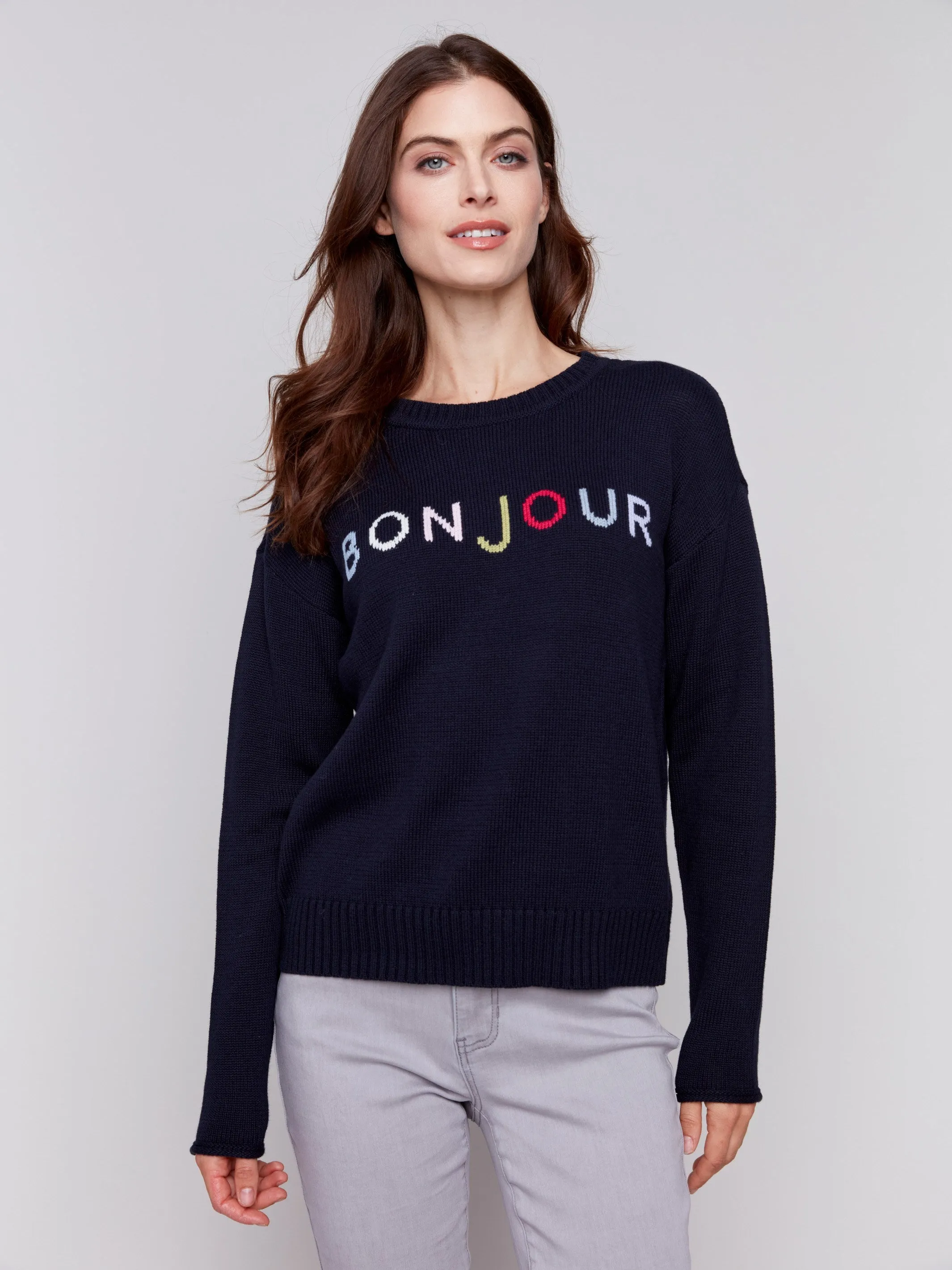 Cotton Blend Bonjour Sweater - Navy sold by Charlie B