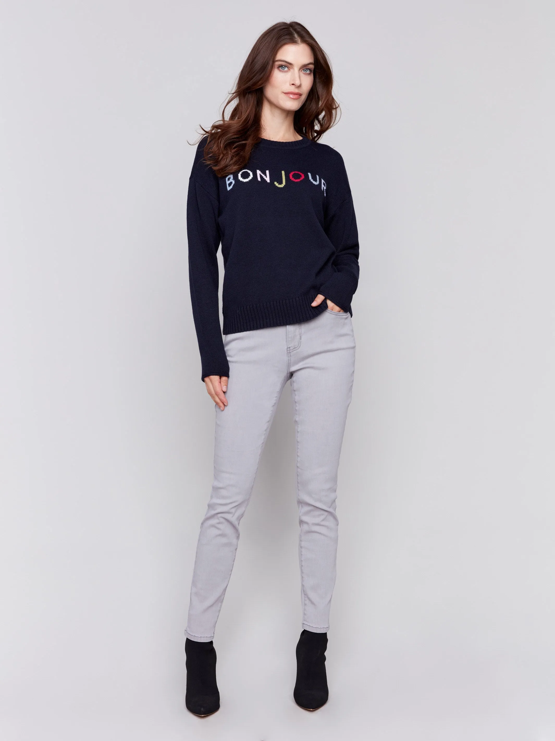 Cotton Blend Bonjour Sweater - Navy sold by Charlie B product image thumbnail 3