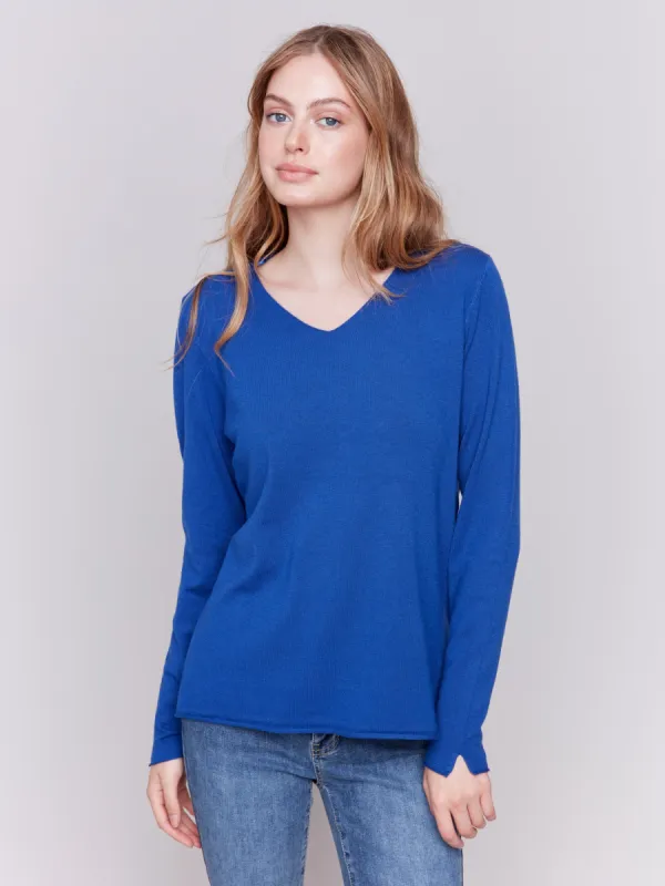 Basic V-Neck Sweater - Sapphire sold by Charlie B