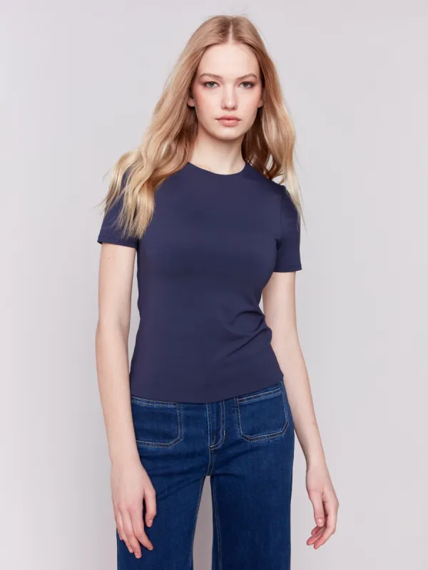 Short-Sleeved Super Stretch Top - Navy sold by Charlie B