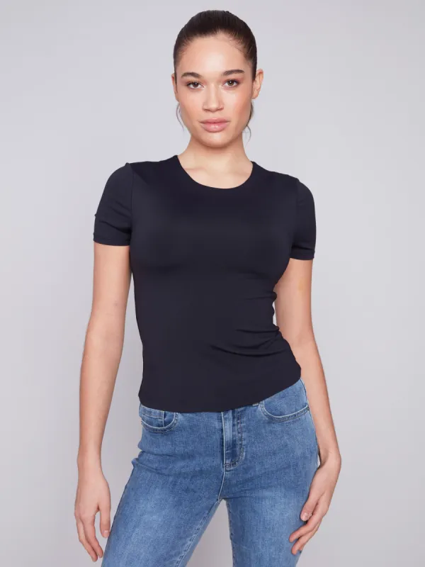 Short-Sleeved Super Stretch Top - Black sold by Charlie B