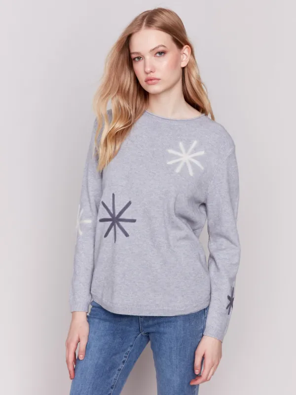 Embroidered Snowflake Sweater - Light Grey sold by Charlie B