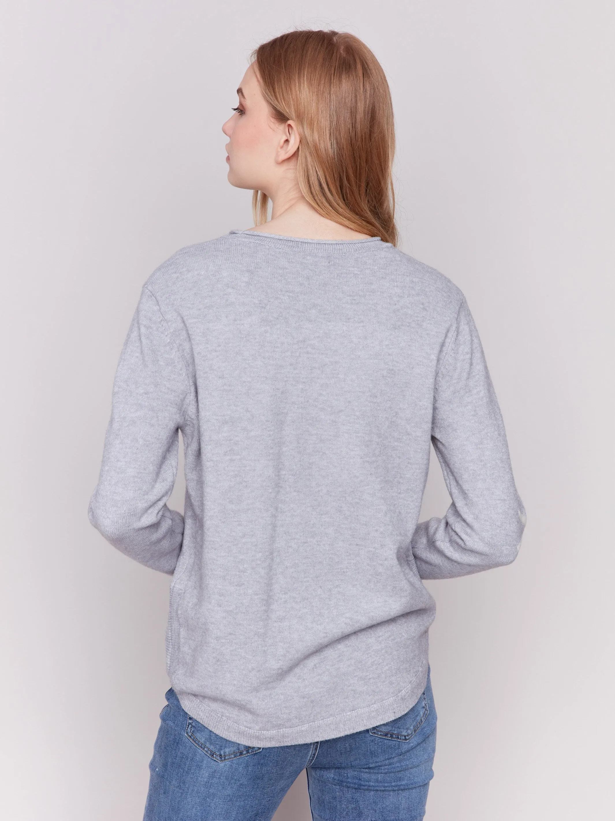 Embroidered Snowflake Sweater - Light Grey sold by Charlie B product image thumbnail 5