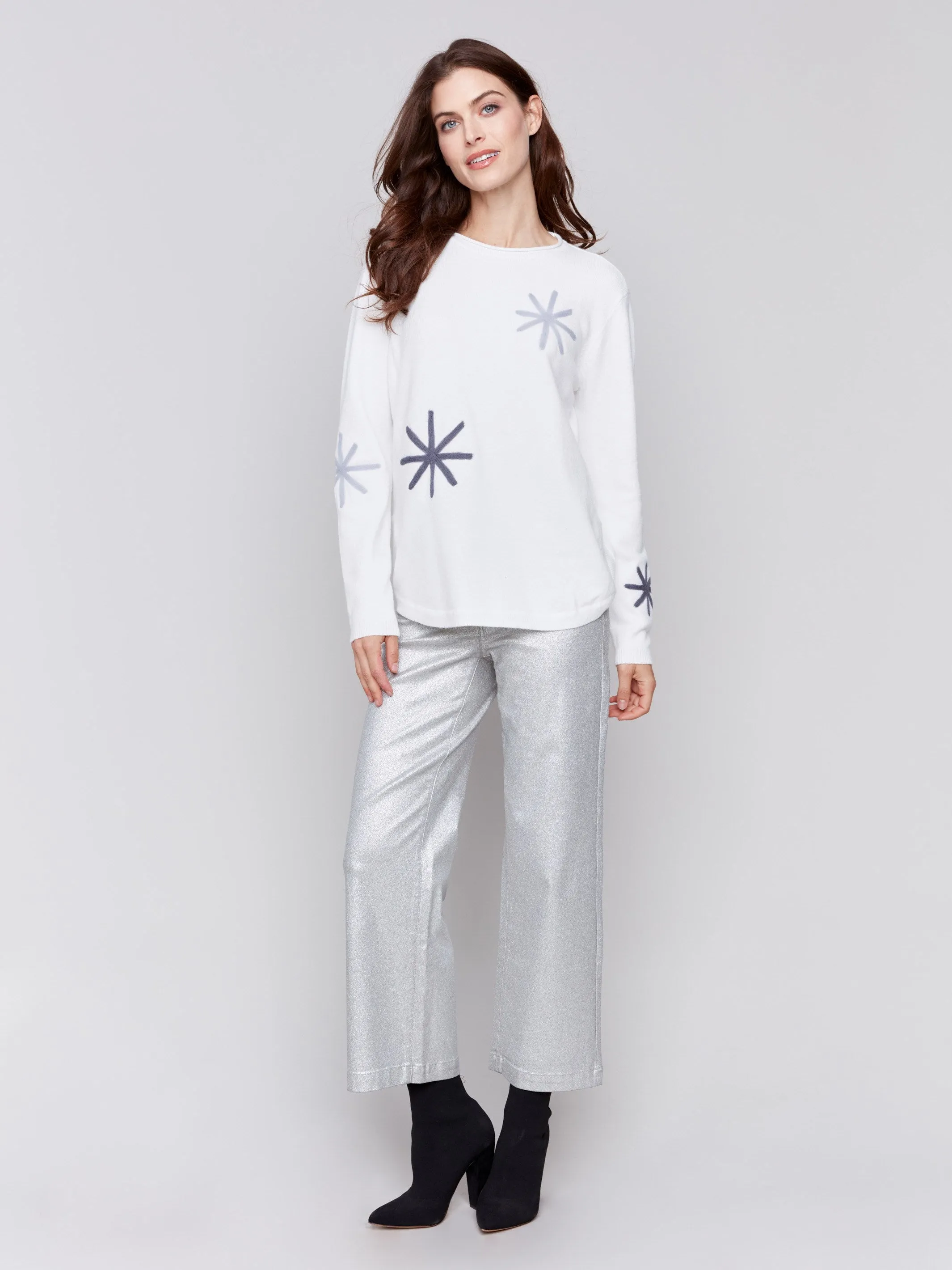 Embroidered Snowflake Sweater - Ecru sold by Charlie B product image thumbnail 4