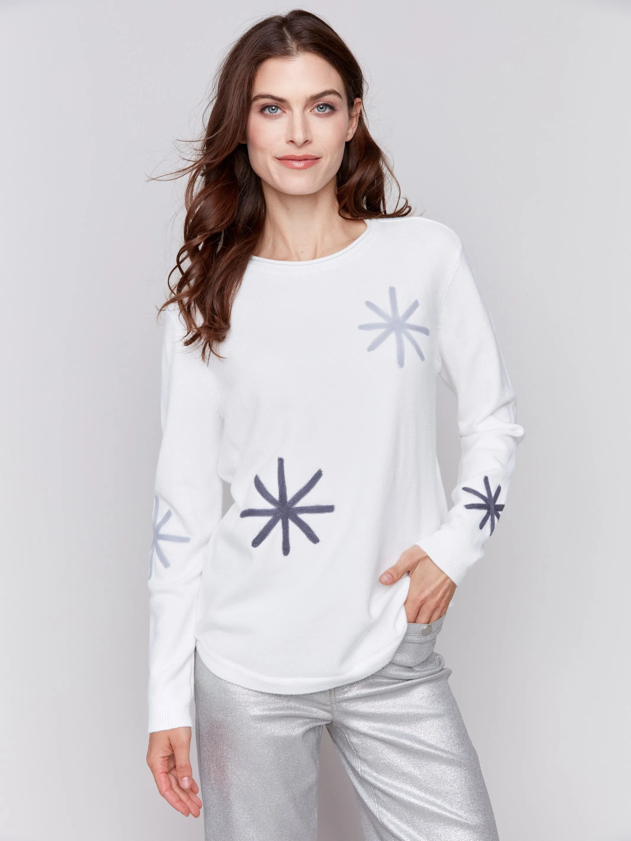 Embroidered Snowflake Sweater - Ecru sold by Charlie B