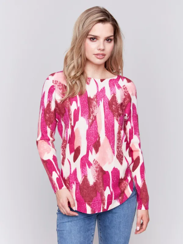Printed Plush Knit Sweater - Fuchsia sold by Charlie B