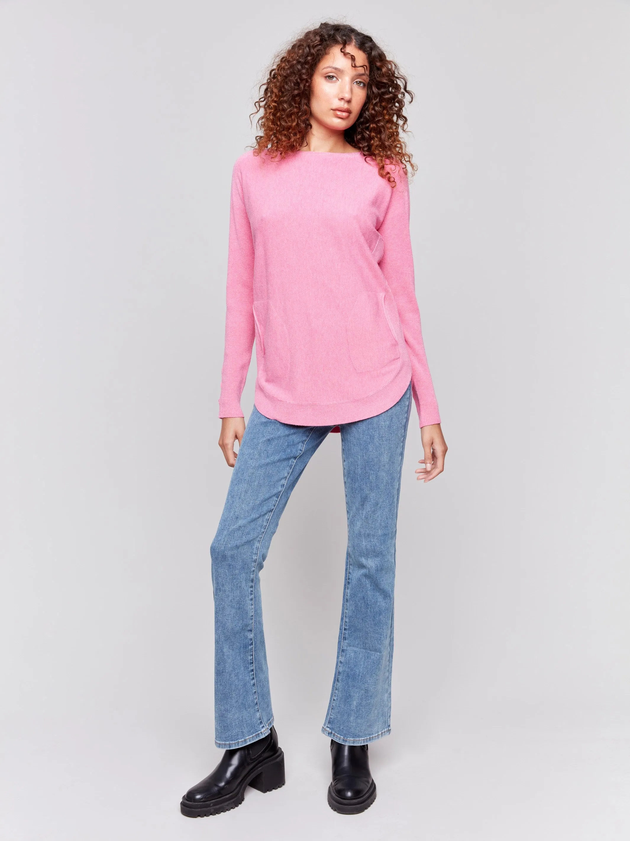 Knit Sweater with Lace-Up Cuffs - Magenta sold by Charlie B product image thumbnail 3
