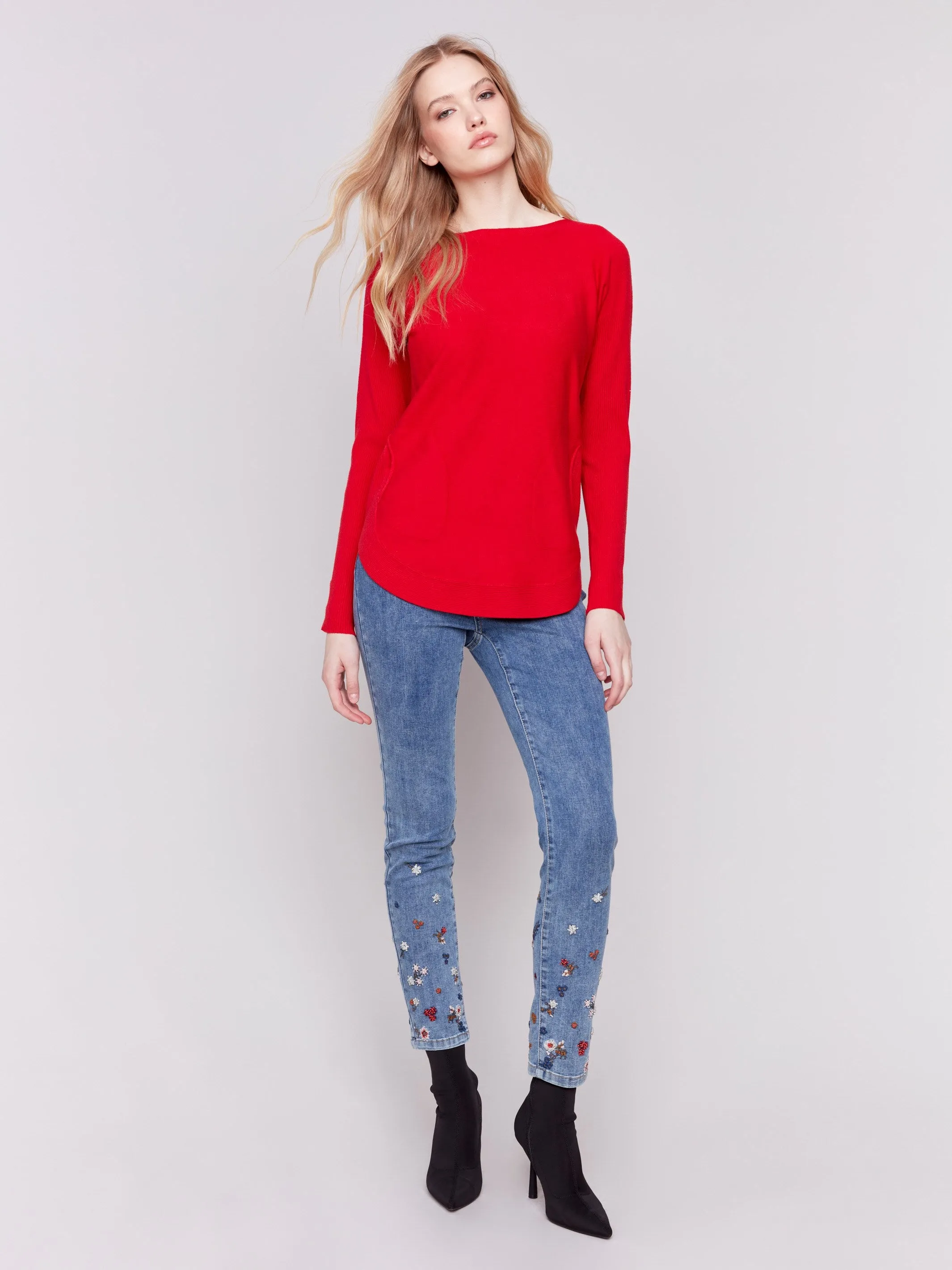 Knit Sweater With Lace-Up Cuffs - Cranberry sold by Charlie B product image thumbnail 2