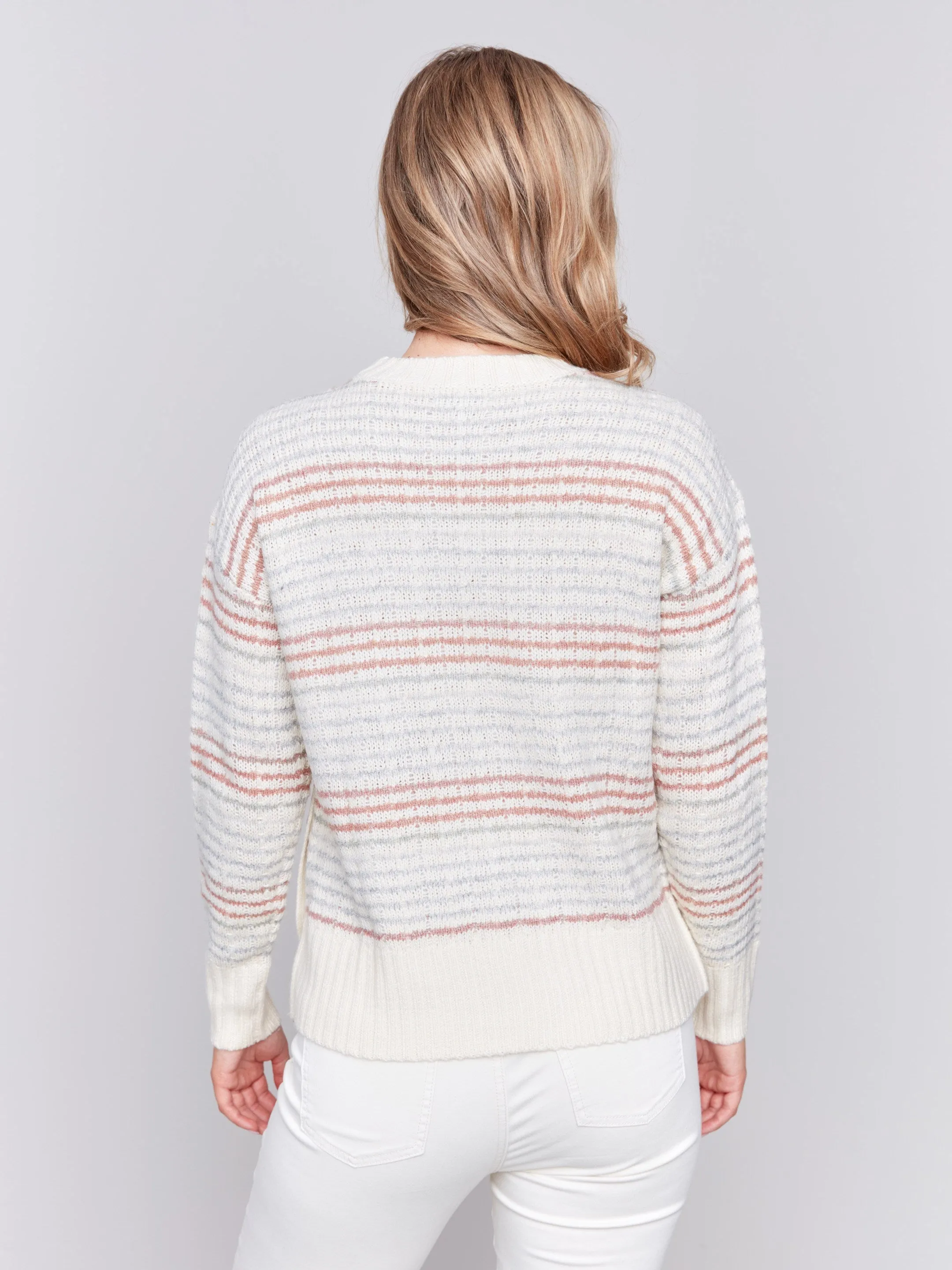 Striped Sweater with Side Buttons - Ecru sold by Charlie B product image thumbnail 4