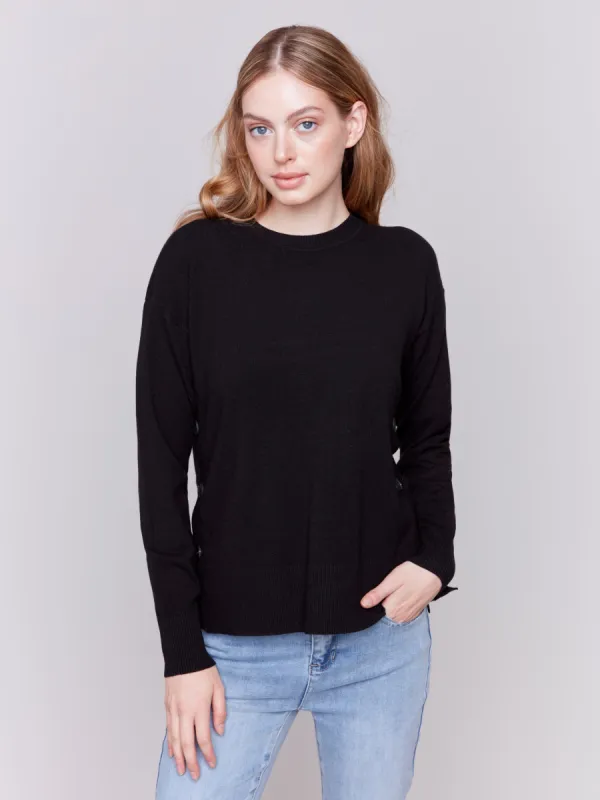 Sweater with Side Buttons - Black sold by Charlie B