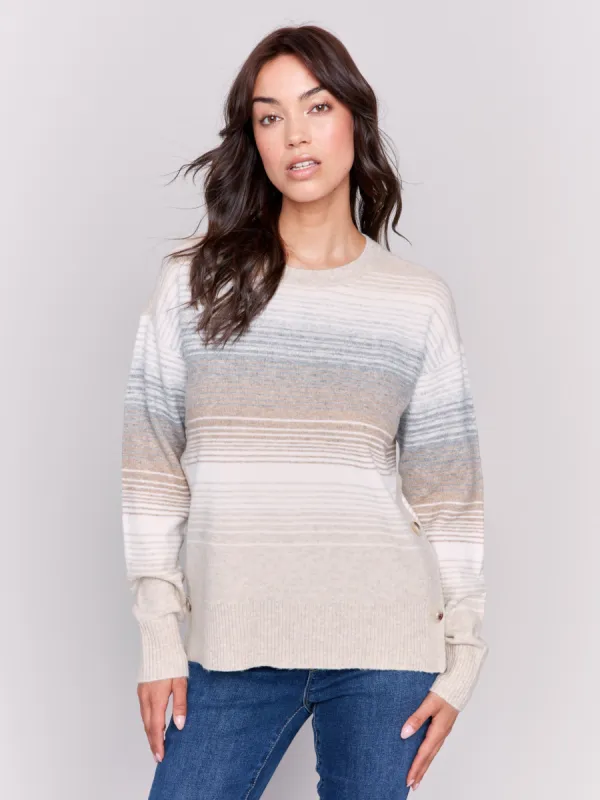 Printed Sweater With Side Buttons - Stripes sold by Charlie B