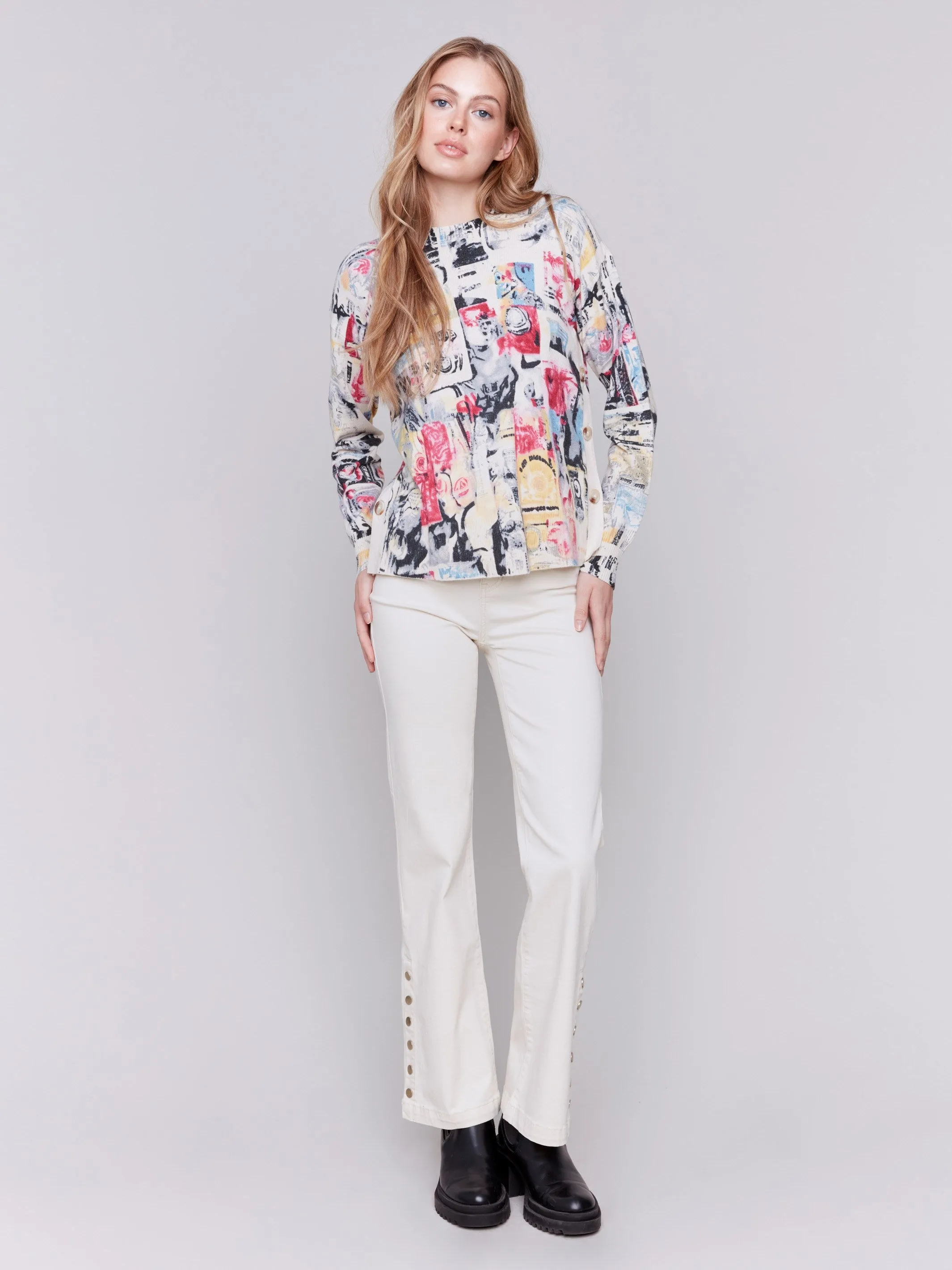 Printed Sweater with Side Buttons - Cartoon sold by Charlie B product image thumbnail 2