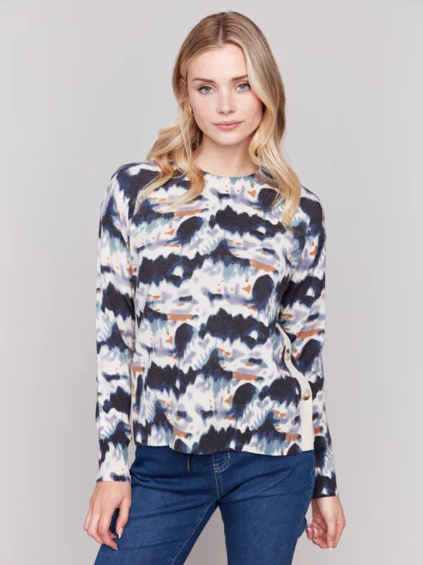Printed Sweater With Side Buttons - Tie Dye sold by Charlie B