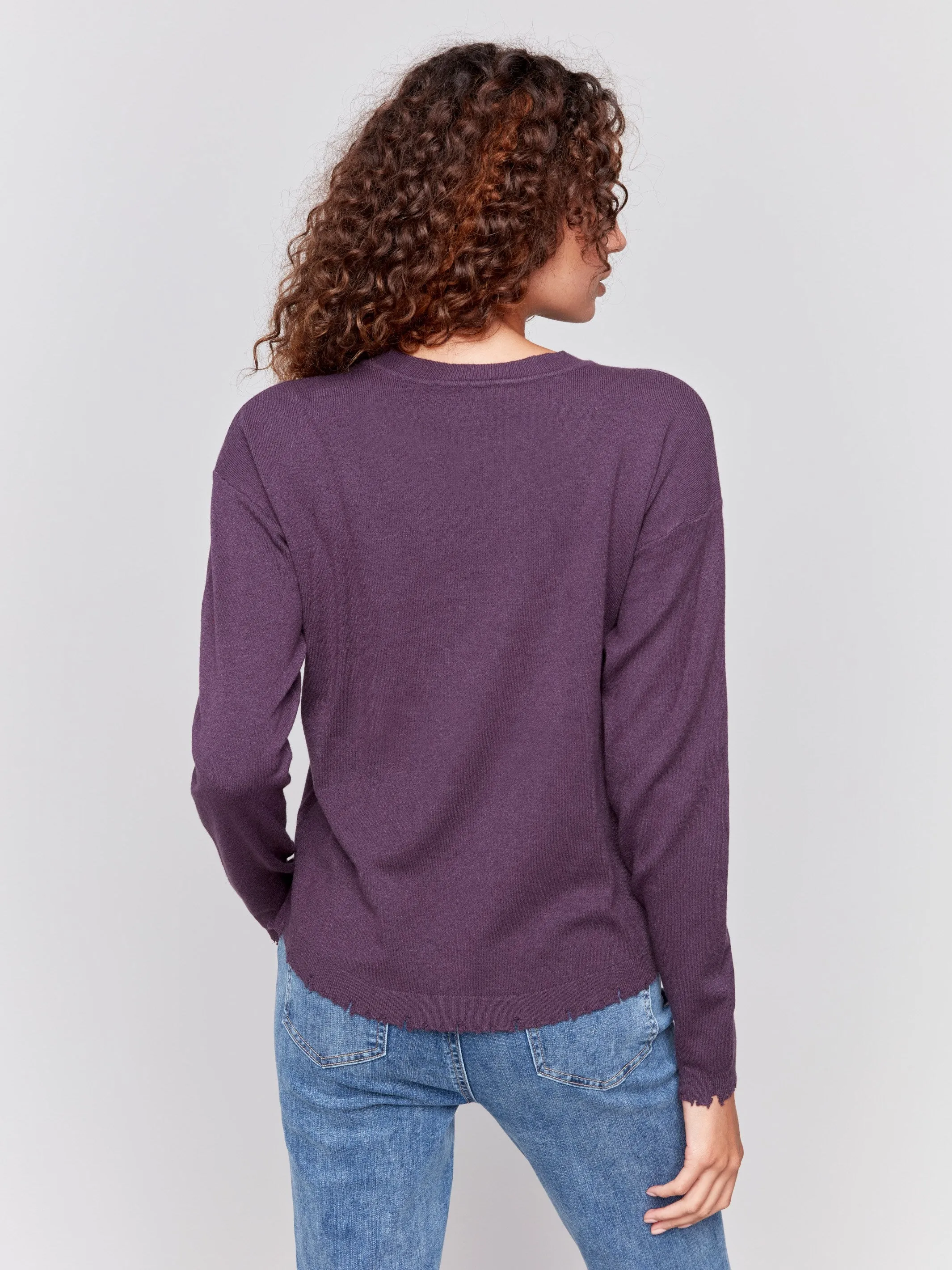 Frayed Edge Round Hem Sweater - Plum sold by Charlie B product image thumbnail 3