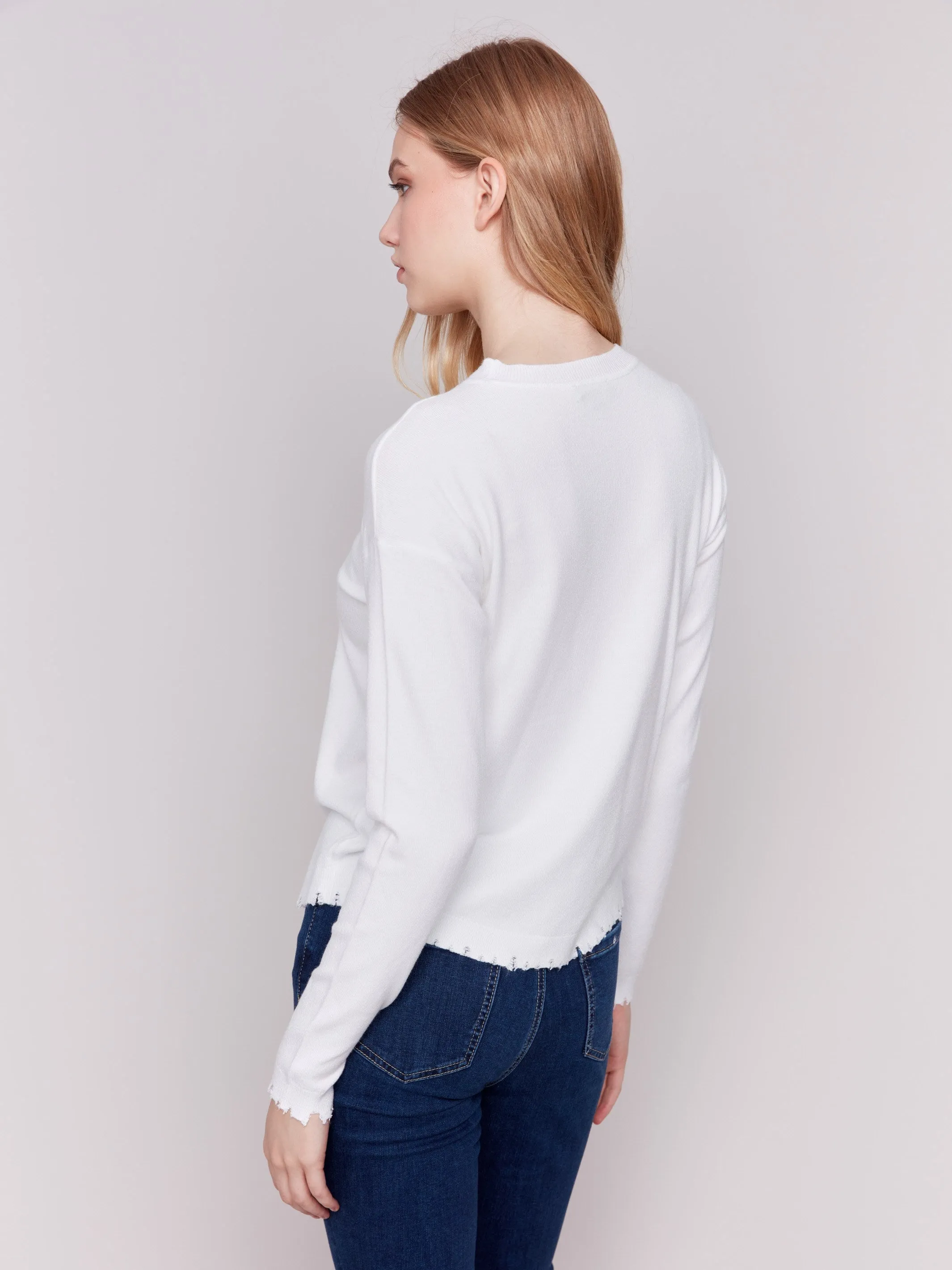 Frayed Edge Round Hem Sweater - Cream sold by Charlie B product image thumbnail 2