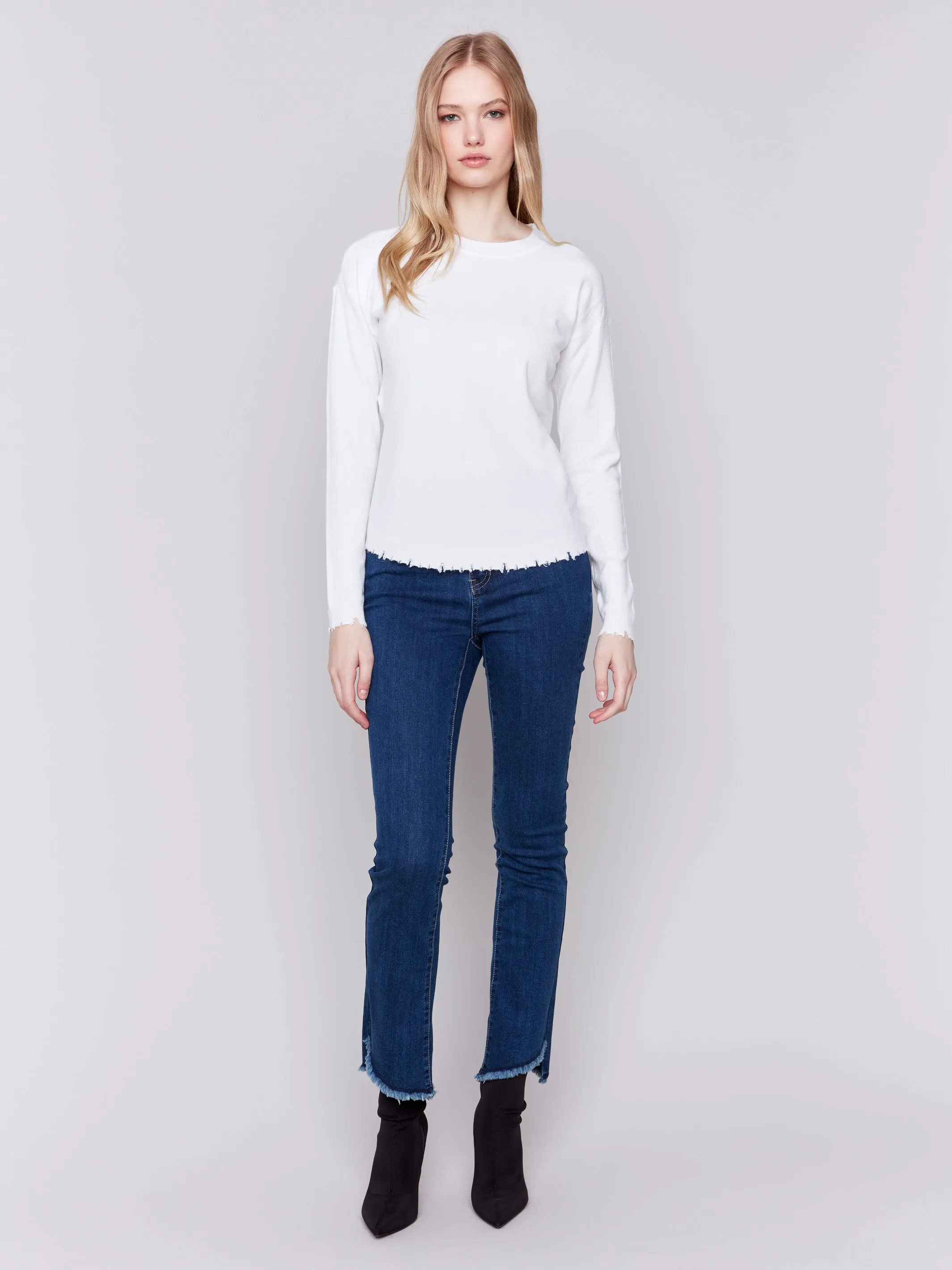 Frayed Edge Round Hem Sweater - Cream sold by Charlie B product image thumbnail 3