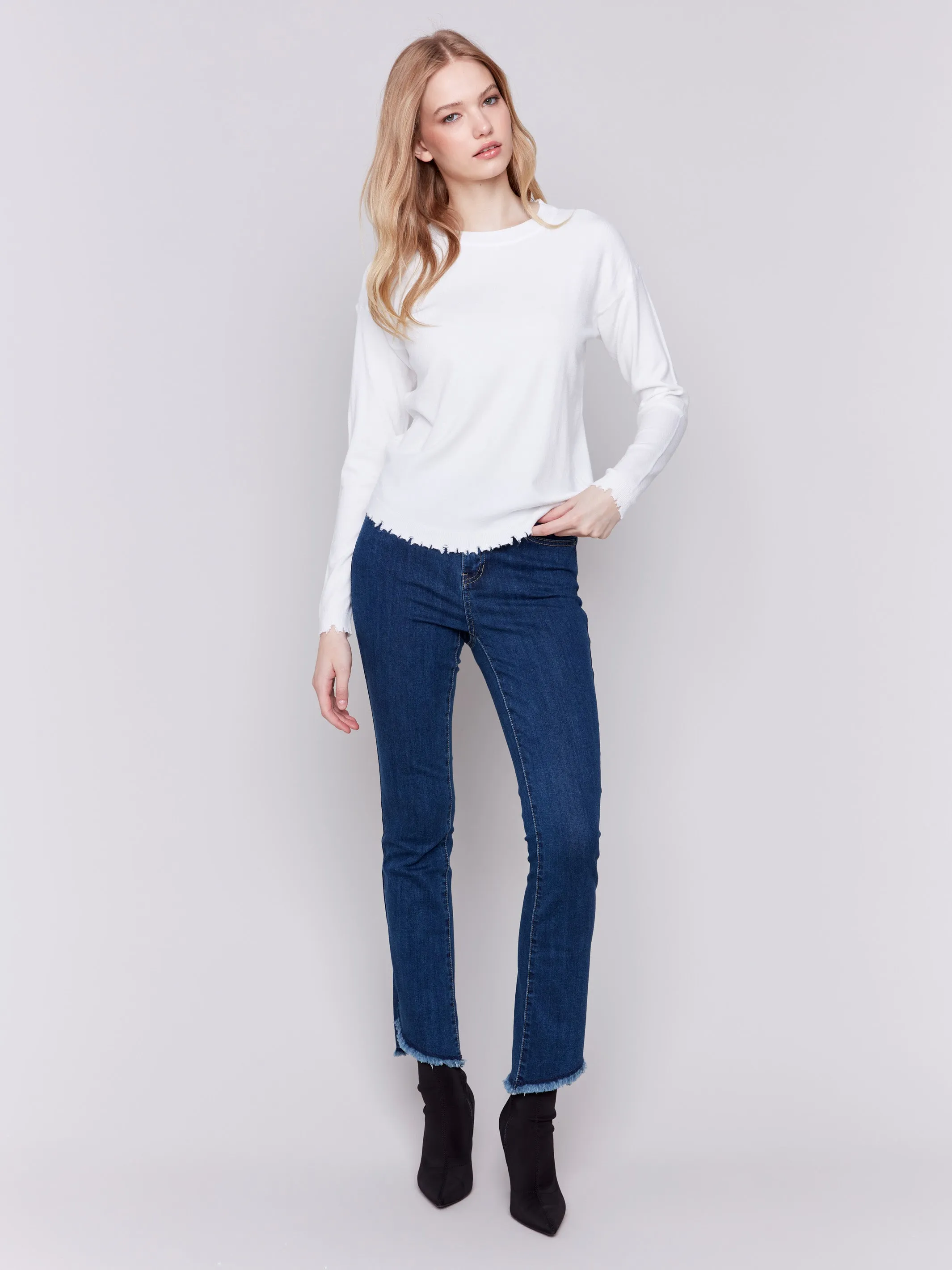 Frayed Edge Round Hem Sweater - Cream sold by Charlie B product image thumbnail 4