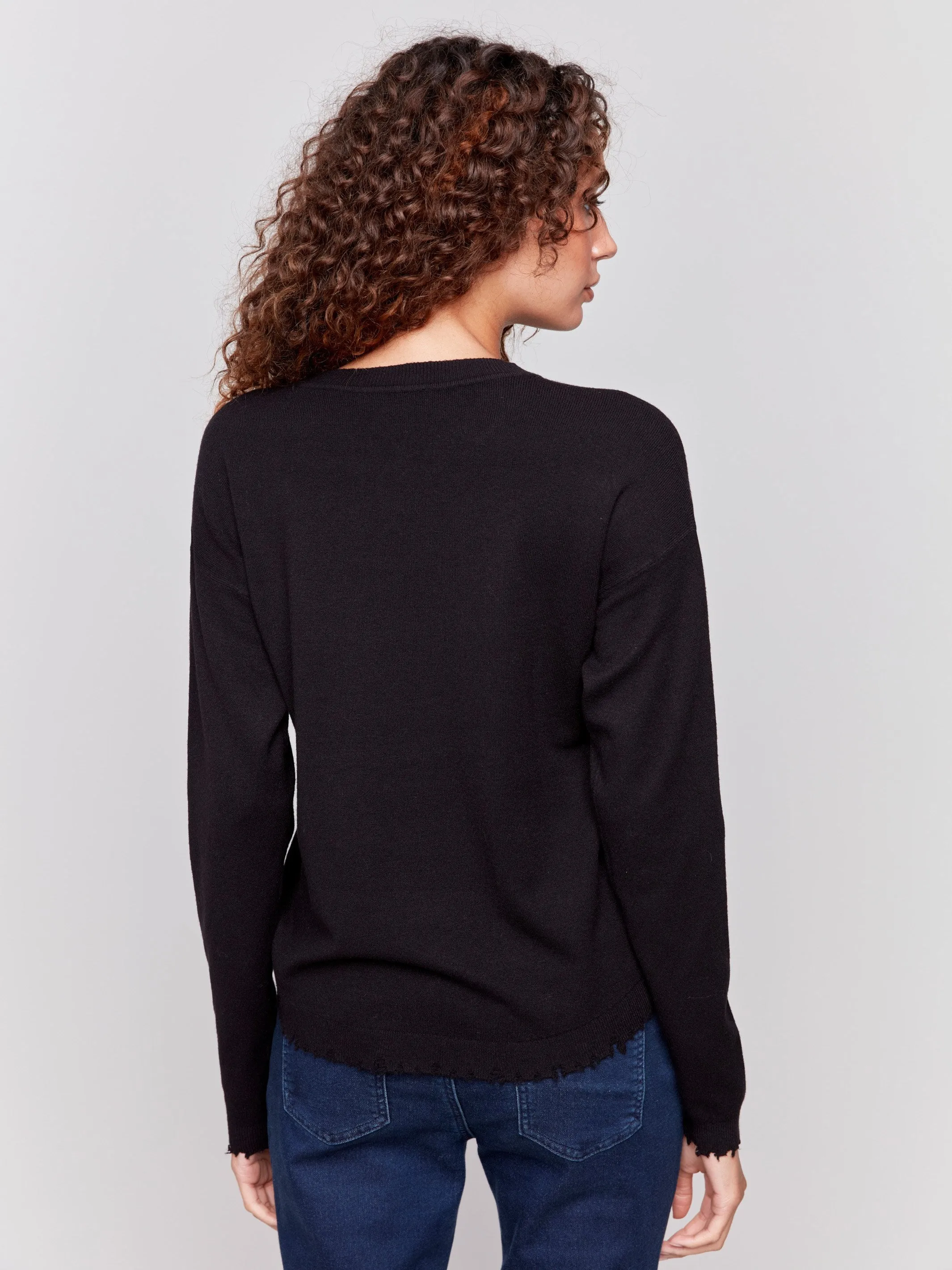 Frayed Edge Round Hem Sweater - Black sold by Charlie B product image thumbnail 3