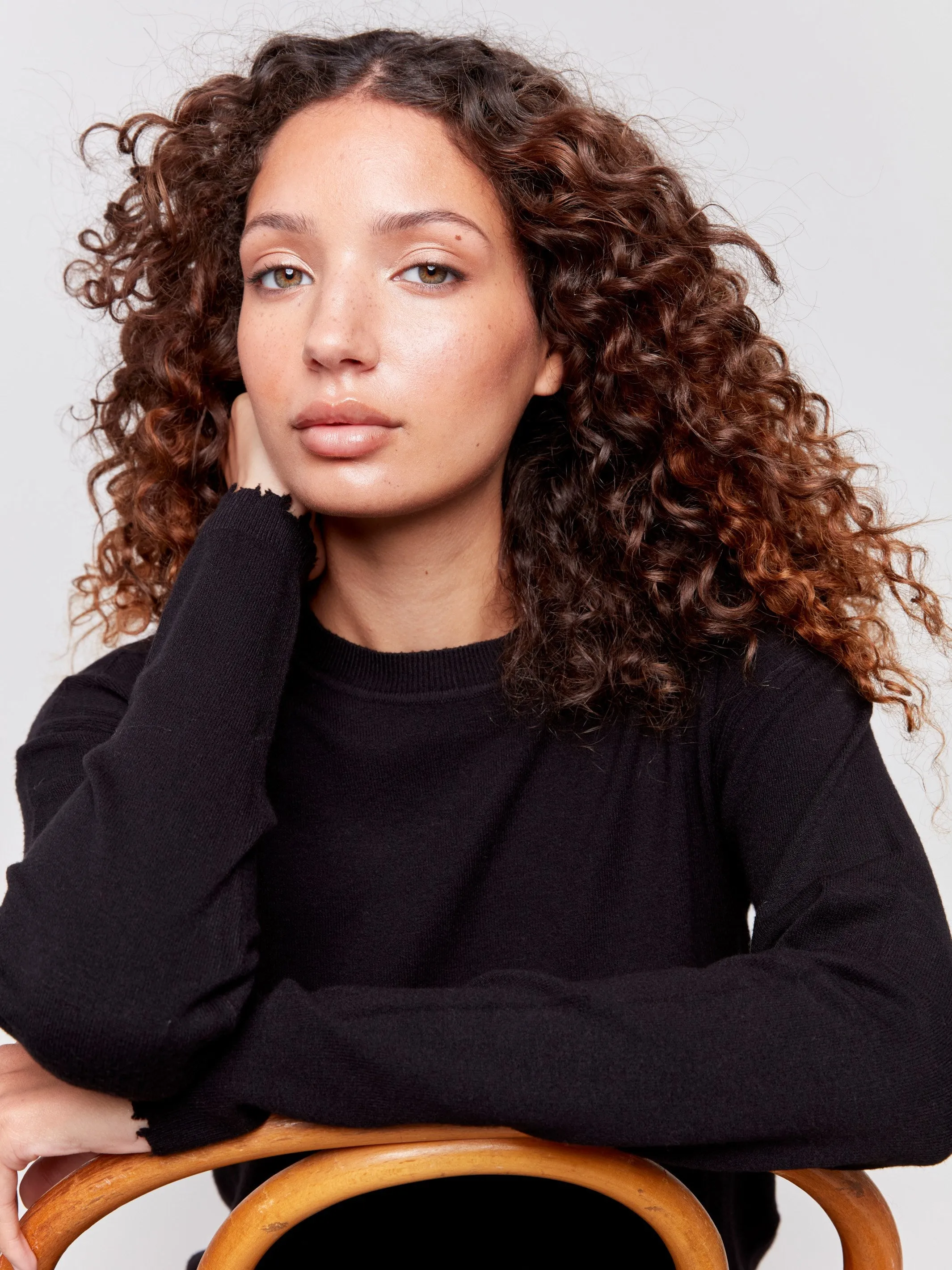 Frayed Edge Round Hem Sweater - Black sold by Charlie B product image thumbnail 4