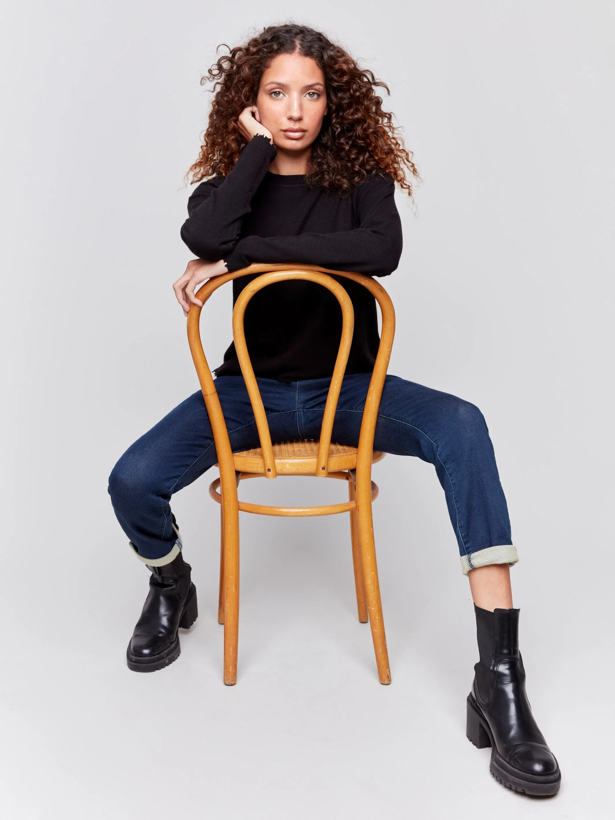 Frayed Edge Round Hem Sweater - Black sold by Charlie B product image thumbnail 5