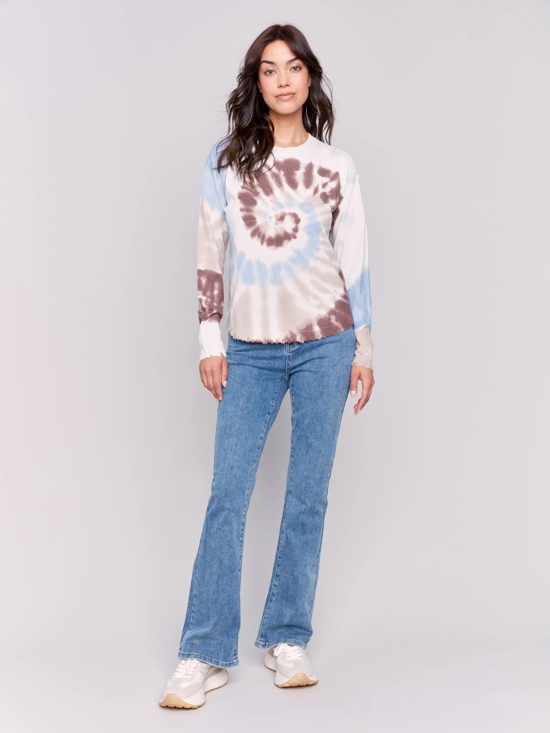 Printed Frayed Edge Round Hem Sweater - Frost sold by Charlie B product image thumbnail 3