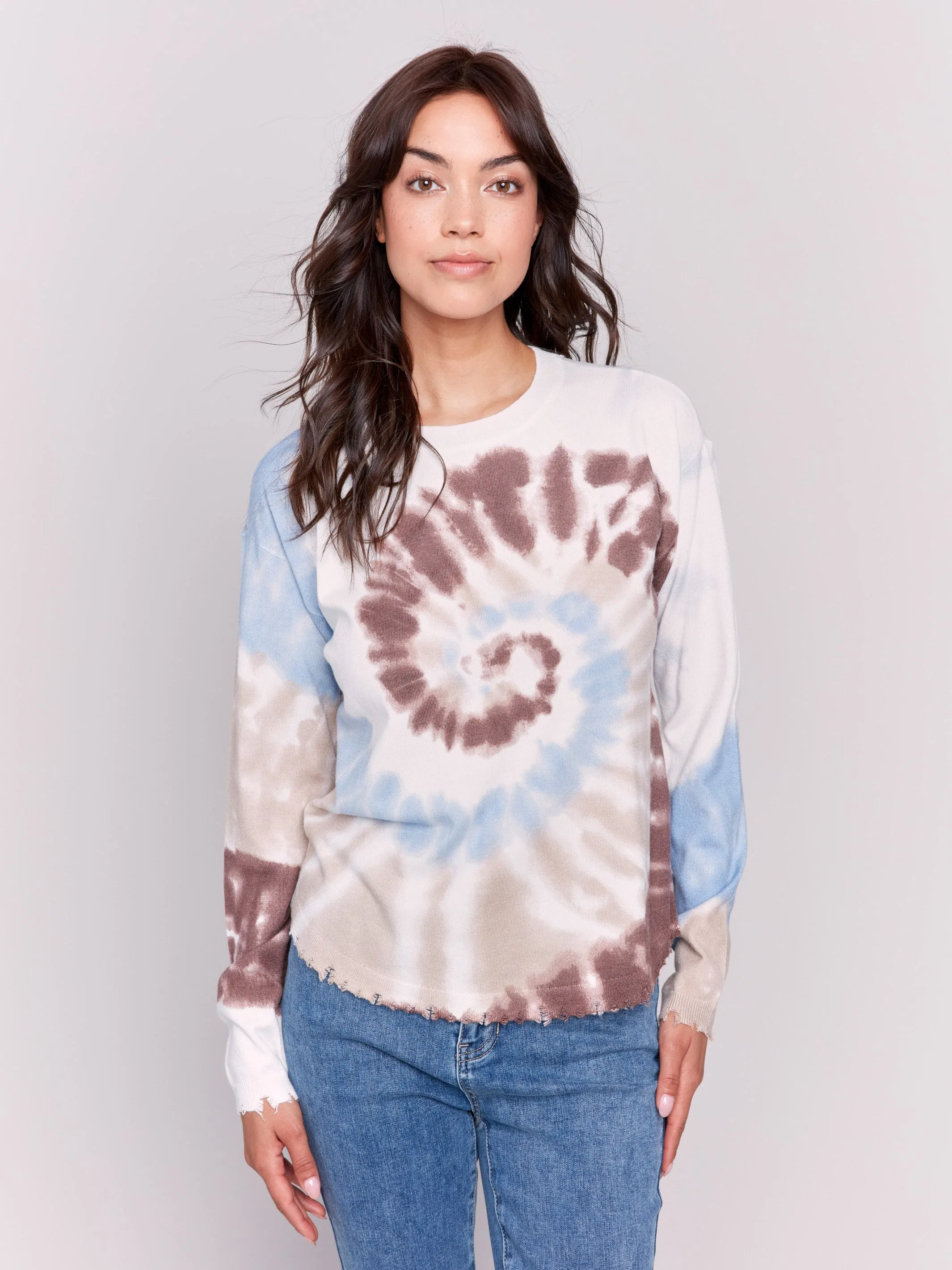 Printed Frayed Edge Round Hem Sweater - Frost sold by Charlie B product image thumbnail 5